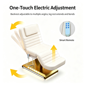 Table de massage moderne en cuir à base blanche Lit de spa électrique à 3 moteurs Lit de massage cosmétique avec lumières LED - Product Image 2