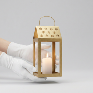 Latest 2026 Christmas Collection <b>Gold</b> Metal Candle <b>Lantern</b> with Snowflakes Cutouts for Home Decoration - Product Image 2
