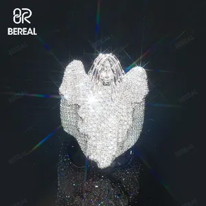 Benutzer definierte Pass Diamond Tester Hip Hop VVS Moissan ite Stereo skopische 3D Angel Ring Iced Out 925 Silber Logo Ring Männer Fine Jewelry Ring