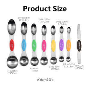 Ustensiles de cuisine, ensemble de 8 cuillères à mesurer magnétiques en acier inoxydable double face avec niveleur pour la pâtisserie, cuillère à mesurer réglable - Product Image 2