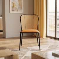 Chaise de salle à manger rembourrée personnalisable avec dossier en cannage et cadre noir, assise caramel, moderne, pour café, restaurant, hôtel, maison, bureau, salle de sport