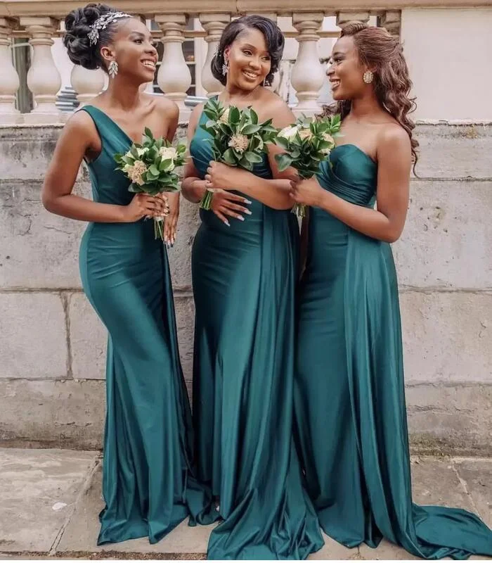Mumuleo One Shoulder Emerald Green Bridesmaid Dresses for Africa Full  Length Wedding Guest Gowns Maid of Honor Dress| Alibaba.com