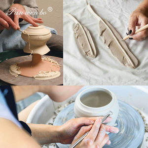 Panwenbo Ensemble d'outils de sculpture en céramique de 14 pièces avec manche en bois Outils en argile de poterie avec sac à fermeture éclair en toile pour fournitures d'art - Product Image 5