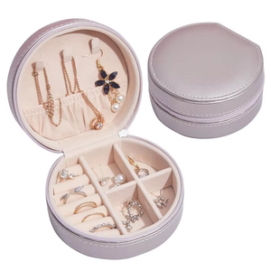 Luxury Round PU Jewelry <b>Box</b> with Zipper Closure for Ring <b>Necklace</b> Earring Storage and Travel <b>Gift</b> Packaging jewelry <b>gift</b> storage - Product Image 3