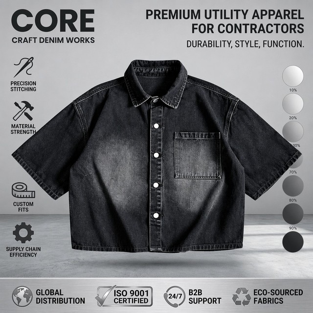 OEM Manufacturer Custom Streetwear Washed Finish Denim Shirts Button Down up T-shirt High Quality Embroidered Shirts