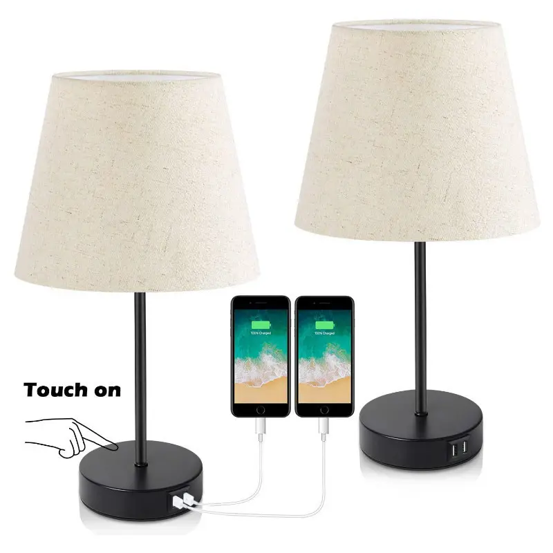 Best Gift USB Bedside Lamp Table Lamp with Outlet and 2 USB Ports 3 way dimmable Switch Settings