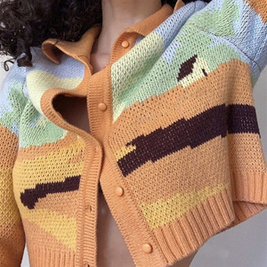 Cárdigan corto de Color de alta calidad hecho a medida, suéter de <span class=keywords><strong>mujer</strong></span>, <span class=keywords><strong>primavera</strong></span> y otoño, estilo de ocio, solapa de Color de punto - Product Image 5