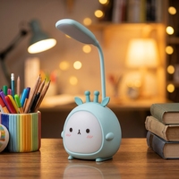 Lampe de bureau LED électrique USB rechargeable en ABS, motif animal mignon, lumière chaude et froide (3000K-6000K) à CRI élevé, intensité réglable, pour dortoir