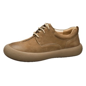 Chaussures de marche pour hommes en cuir véritable, bout rond, lacets, semelle en caoutchouc respirante, style décontracté confortable pour le printemps et l'automne - Product Image 5