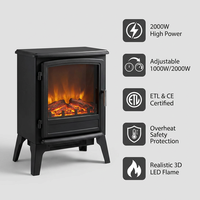 Estufa Eléctrica Vintage Independiente de 1000/2000W con Llama 3D Realista, Calentador Portátil para Interiores, Decoración Acogedora para el Hogar