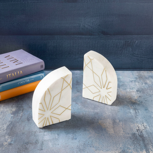 Juego de 2 sujetalibros decorativos de mármol blanco AK Brass, sujetalibros de mármol únicos para biblioteca, estantería, decoración del hogar - Product Image 2