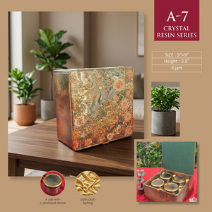 Coffret Cadeau en Bois Massif Fait Main A-7 9x9 Pouces avec 4 Pots, Intérieur en Tissu Satiné, Thème Floral, Décoration Artistique Multifonctionnelle pour Table - Product Image 4