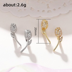 Orecchini a Cerchio Vintage con Rosa per Donne, Eleganti Orecchini Floreali Scintillanti per Uso Quotidiano e Feste - Product Image 5
