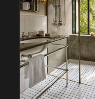 Meuble de salle de bain simple de 30 pouces de large, finition chrome poli miroir, avec étagère de rangement supplémentaire, style antique pour hôtel, meuble personnalisé pour Airbnb