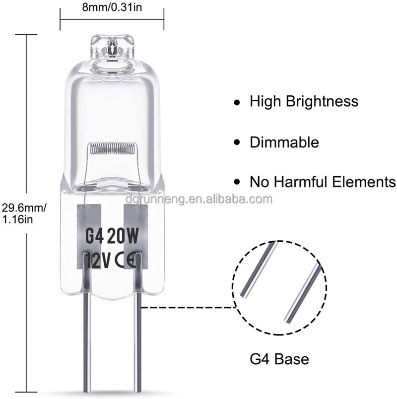 Runneng G4 12V 20W Halogen Light Bulb - 2 Pin Plug and Go Warm White 2700K