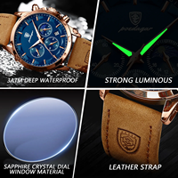 Montre à quartz pour homme Poedagar 628, chronographe, cadran bleu, bracelet en cuir, montre étanche, calendrier lumineux, montre de sport