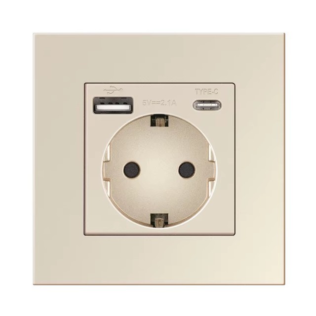 Multiple Colors Premium 20W PD Quick Charge Receptacle PC Panel Type C+A EU Wall-mounted Power Socket 16A with USB Ports