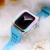 Étui en polycarbonate transparent arc-en-ciel modifié de couleur sirène avec des sangles en silicone fluororubber à boucle à ardillon