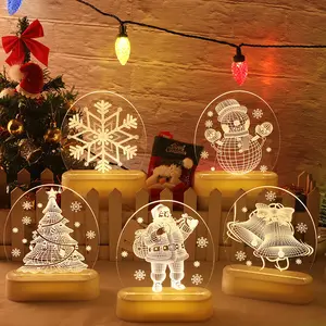 3D Natal Lâmpada Acrílica Papai Noel LED Xmas Ornamento Partido Presentes Decorativos Decorações De Natal USB Led Night Light