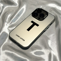 Casing Handphone TPU PC Berlapis Perak dengan Cetakan Huruf Keberuntungan Hitam untuk Iphone Xr Xs 11 12 13 14 15 16 17 18 Pro Max