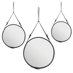 Glass <b>Wall</b> <b>Mirror</b> <b>Black</b> Leather Adjustable Hanging Strap Eco-Friendly Lightweight Contemporary Home Decor for Living Room - Product Image 1