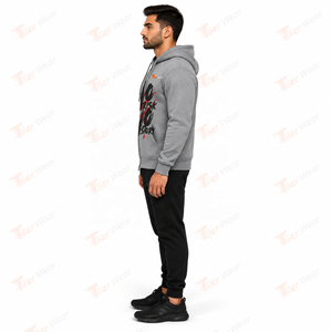 Sweat à capuche zippé gris pour homme, imprimé « No Risk No Story », coupe classique, en molleton de coton, pour l'automne - Product Image 3