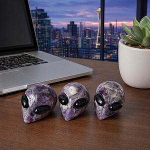Figura de Cabeza de Extraterrestre de Amatista, Cristal Tallado, Decoración Artística Coleccionable - Product Image 2