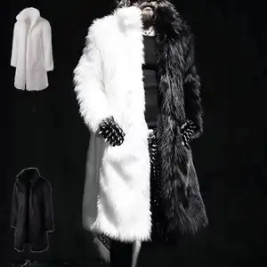 Мужская модная зимняя меховая куртка в стиле панк-рок, длинная куртка с капюшоном, черная, белая Лоскутная куртка из искусственного меха, мужской меховой кардиган, пальто
