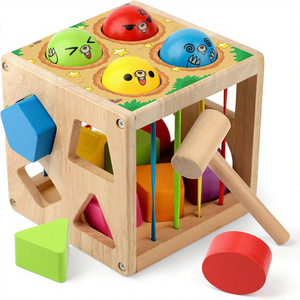 Cube <span class=keywords><strong>de</strong></span> tri <span class=keywords><strong>de</strong></span> formes en bois écologique avec marteau et balles, jouet éducatif pour les tout-petits, apprentissage précoce et développement <span class=keywords><strong>de</strong></span> la <span class=keywords><strong>motricité</strong></span> - Product Image 1