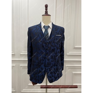 Costumes pour hommes de style italien bleu <span class=keywords><strong>marine</strong></span>, veste et pantalon sur mesure, haute qualité, jacquard, blazers et vestes de mariage, 3 pièces - Product Image 2