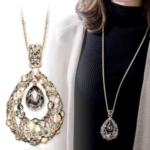 Luxury Water Drop Pendant Necklace Champagne Gold For Women Sweater Chain Elegant Fashion Jewelry Accessory - Product Image 2