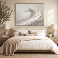 Peinture Murale Texturée Vague Océanique de Luxe, Faite à la Main, Impasto sur Toile, Décoration Côtière Minimaliste, Œuvre d'Art Abstraite à Suspendre sur Cadre en Bois