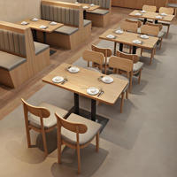 Table de restaurant commerciale en bois massif avec plateau rectangulaire et base en métal noir, mobilier de café en gros