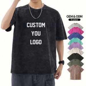 Custom Logo Vintage Acid Washed T Shirt Men Distressed Heavyweight Cotton Blank Oversized Tshirt 100% Cotton for Men's T-Shirt - Product Image 2