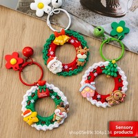 Gantungan Kunci Karangan Bunga Natal Rajutan Benang Wol Buatan Tangan Kerajinan DIY Gaya Lucu Desain Kepingan Salju & Rusa