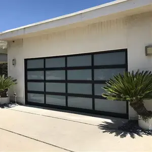 Porta de garagem automática de vidro fosco Low E transparente para casa moderna com design americano preço barato para venda