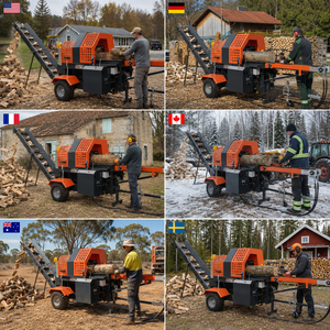 GWPM20, processeur de bois de chauffage <span class=keywords><strong>hydraulique</strong></span> de 20 <span class=keywords><strong>tonnes</strong></span>, coupe-bois à essence de 18 CV avec convoyeur - Product Image 2