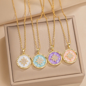 Kalung lapis emas 18K perhiasan tidak ada noda trendi baru kalung cat Enamel bintang Octagram Seni Dekorasi - Product Image 1