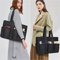 Sac à main pour ordinateur portable en nylon pour femmes, design tendance, noir, imperméable, multi-poches, 15,6 pouces
