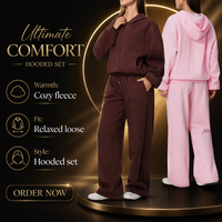 Ensemble de sweats à capuche roses à épaules dénudées, coupe ample décontractée, style sport, avec fermeture éclair, coupe courte, épais et chaud, pour l'automne, mignons