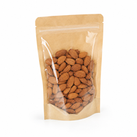 Sac en papier kraft brun en stock, pochette debout avec fermeture éclair sur le dessus et face avant transparente pour l'emballage des noix, des céréales et des fruits secs