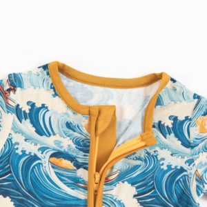 Combinaison pour bébé garçon Miozing Summer Beach Wave Print Bamboo - Douce, respirante, écologique, fermeture éclair bidirectionnelle, en stock - Product Image 5