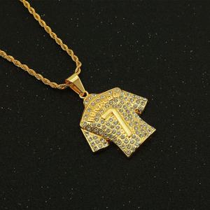 Collier pour homme 3D avec pendentif maillot de football 7, style hip-hop tendance, entièrement serti de diamants, vente en gros - Product Image 2