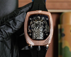 Montre automatique pour homme avec boîtier entièrement serti de diamants, mouvement de haute qualité, options de bracelet en cuir et en caoutchouc - Product Image 4