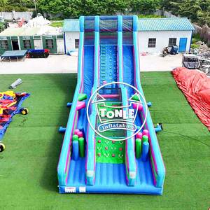 Toboggan gonflable tropical à double piste de 61 pieds de long avec parcours d'obstacles, idéal pour les courses de défi, à vendre - Product Image 2