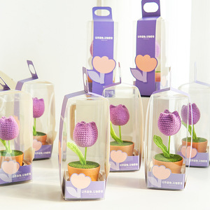 2025 Children's Day Handmade <b>Wool</b> Knitted Flowers Pot Wholesale Crochet Flower Gift Box Packaging - Product Image 1