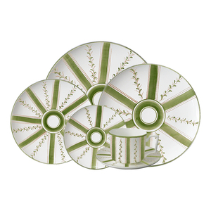 Juego de Vajilla de Porcelana Verde Mediterránea, Plato de Cerámica Pintado a Mano con Rayas, Taza de Café de Porcelana, Tazón para Bodas - Product Image 6