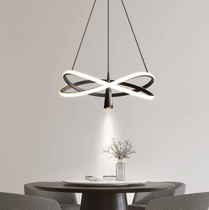 Candelabro circular con personalidad creativa, anillo moderno, sala de estar, comedor, luz colgante negra con foco - Product Image 5