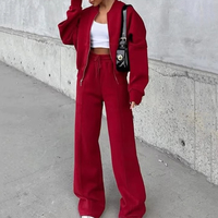 Ensemble de survêtement décontracté 2 pièces pour femme : pantalon de jogging et crop top à capuche zippé avec logo brodé effet vieilli personnalisé