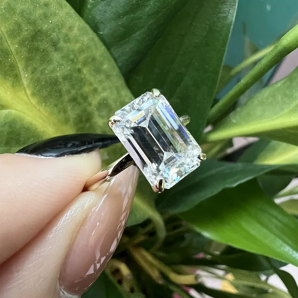 Jóias extravagantes Casamento Noivado 10k Ouro Esmeralda Corte 3 Carat VVS D Moissanite Esmeralda Corte Moissanite Anel